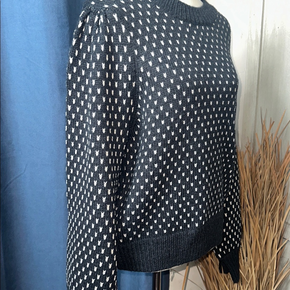 Marine Layer Alma Puff Sleeve Black and White Crew Neck Sweater XL NWT - Picture 9 of 11